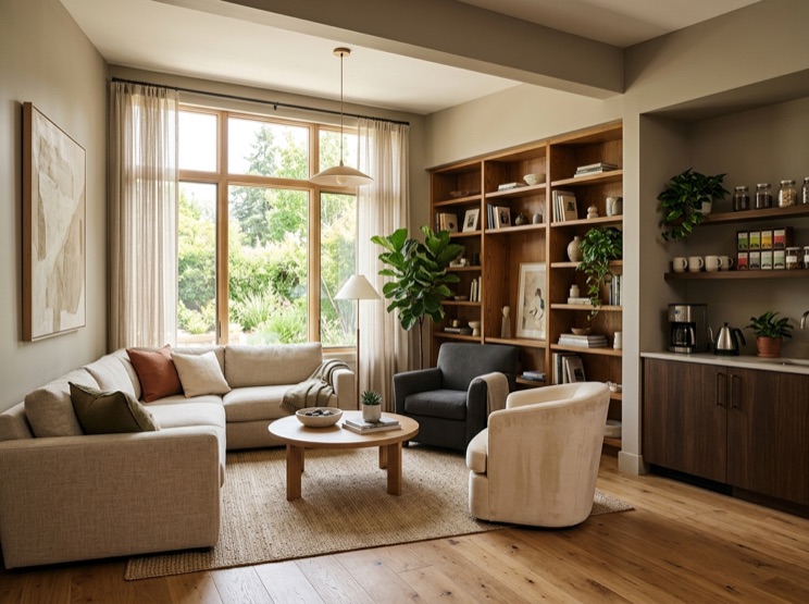 A warm, modern treatment-center lounge, representative of the niche (not the actual client).